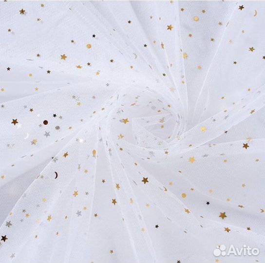 Фатин с блестками, фатин сетка с глитером звезды