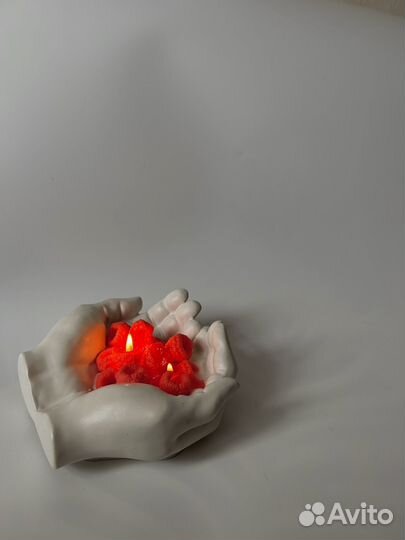 Арома свеча в гипсе с малиной, летний подарок