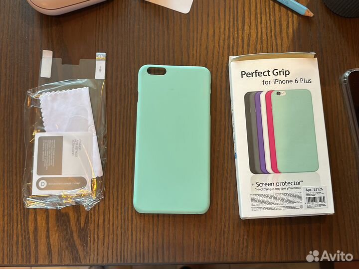 Новый чехол на iPhone 6 plus мятный + пленка