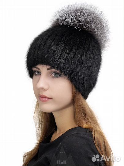 Шапка женская вязаная из норки