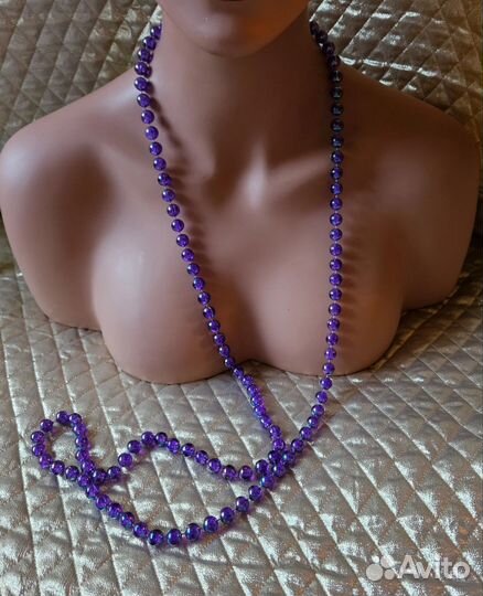 Бусы нитка фиолетовые длинные винтаж 1960-70е