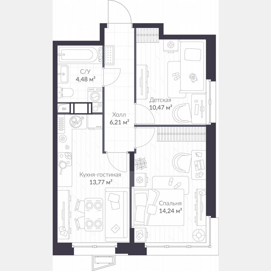 2-к. квартира, 49,2 м², 4/11 эт.