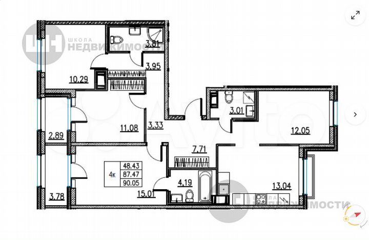 4-к. квартира, 90,5 м², 9/11 эт.