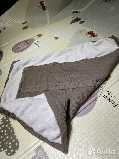 Одеяло Плед на выписку детский вязаный + шапка