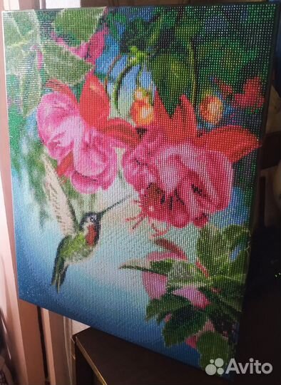 Алмазная мозаика готовая картина Колибри и цветы