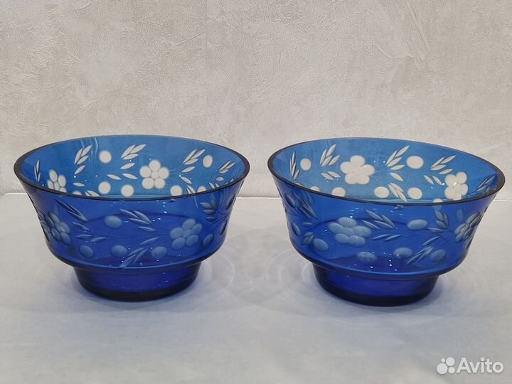 Салатник. Кобальтовый хрусталь. Винтаж