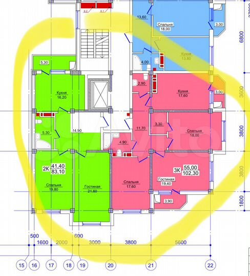 2-к. квартира, 83 м², 4/10 эт.