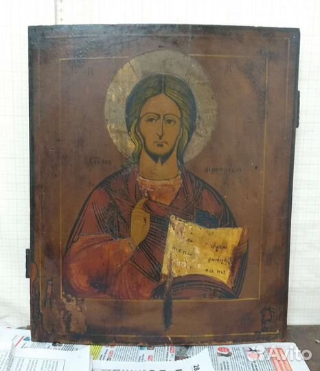 Икона старинная Спас Вседержитель