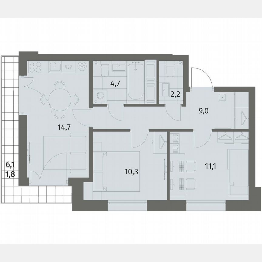 2-к. квартира, 53,8 м², 6/6 эт.