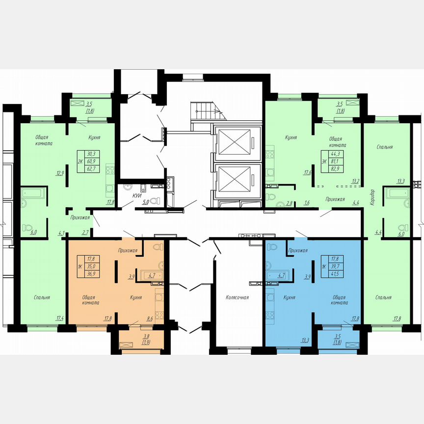 3-к. квартира, 82,9 м², 1/17 эт.