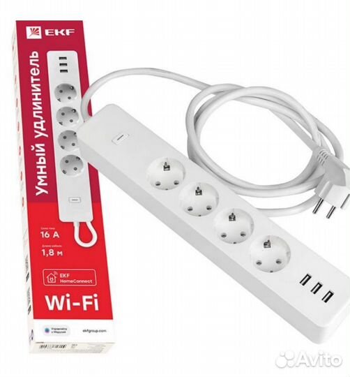 Умный удлинитель EKF connect WiFi c USB RCE-1-WF