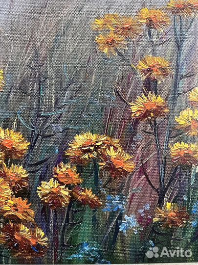 Интерьерная картина, пейзаж с цветами. Принт