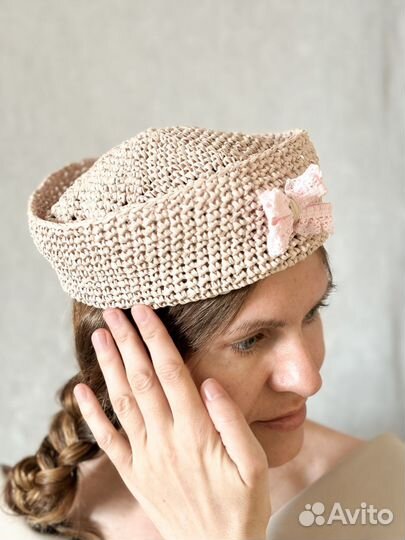Шапка морячка, шляпка из рафии, панама из рафии