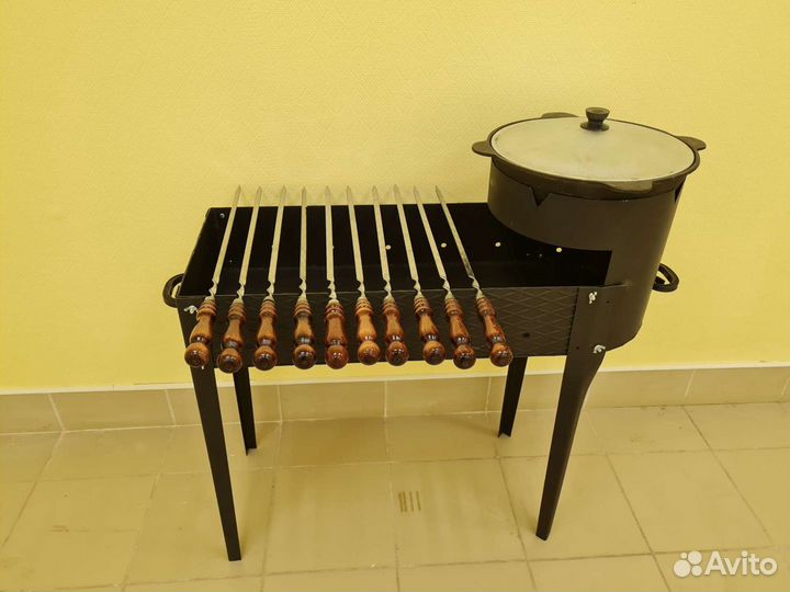 Казан чугунный 8л + Мангал с подказанником