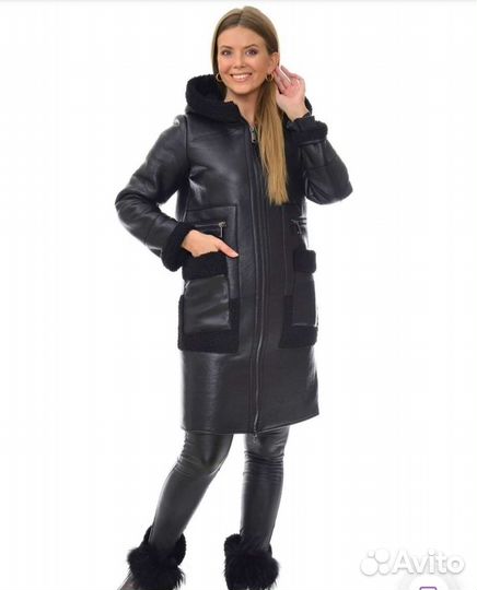 Дубленка женская с капюшоном