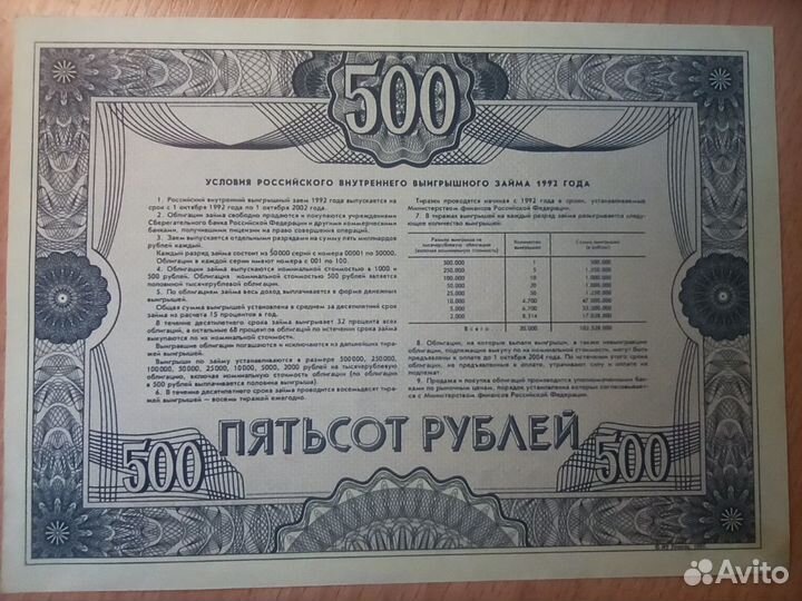 Облигации 1992 года на 500 и 1000 р