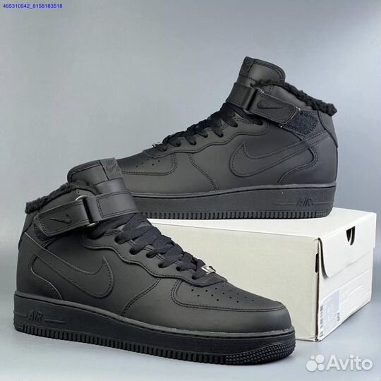 Nike Air Force 1 Black Зима с мехом (Арт.82654)