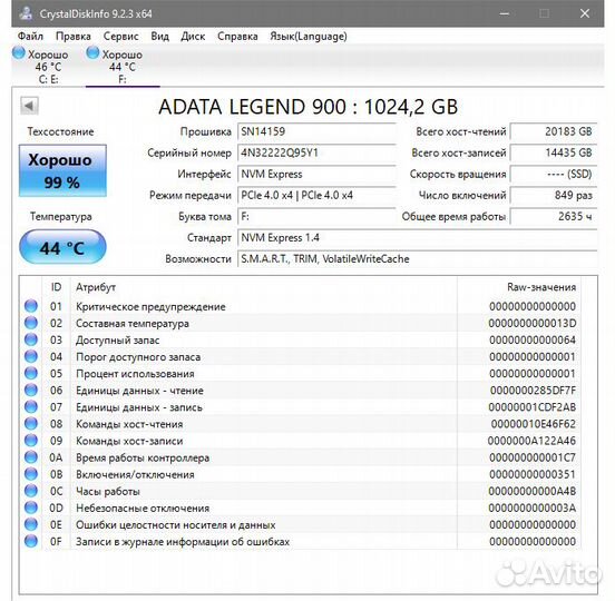 1000 гб M.2 NVMe накопитель adata legend 900