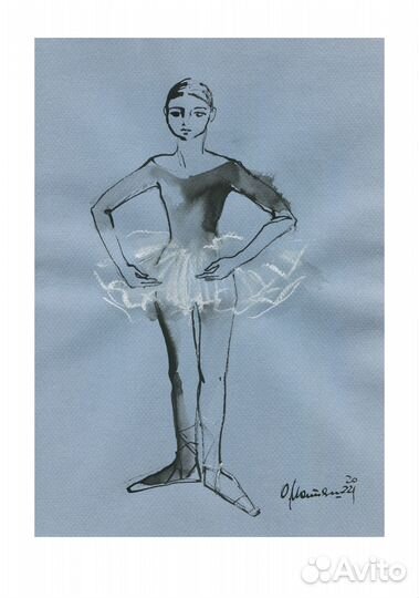 Юная балерина. Графика. Оригинал. Рисунок на бумаг