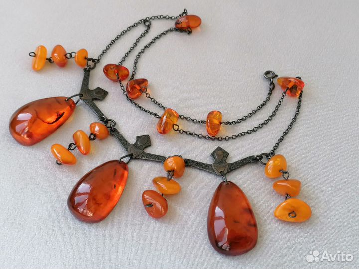 Колье янтарь Хоровод, серебро 875 пр., звезда СССР