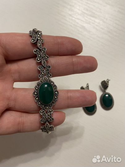 Серебряный браслет и серьги