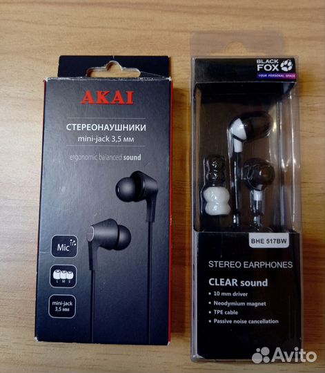 Наушники Black Fox. Гарнитура Akai с микрофоном