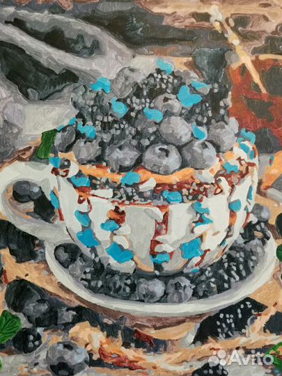 Натюрморт с черникой, акрил, 40х50