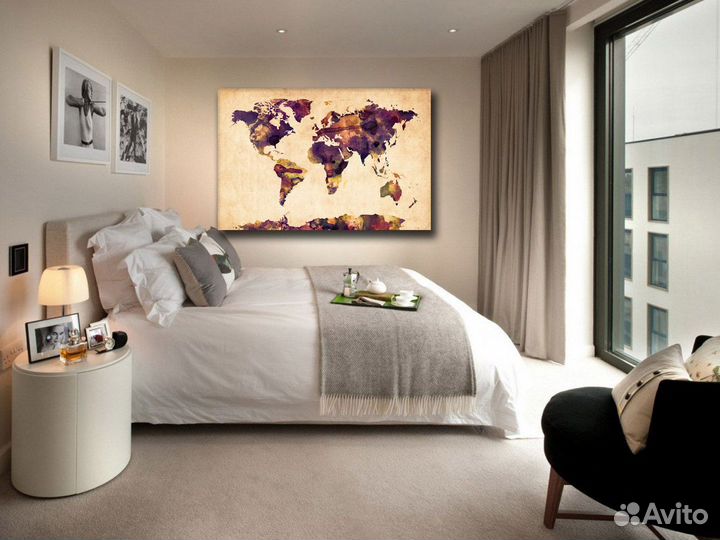 Картина на холсте Карта Мира арт портрет