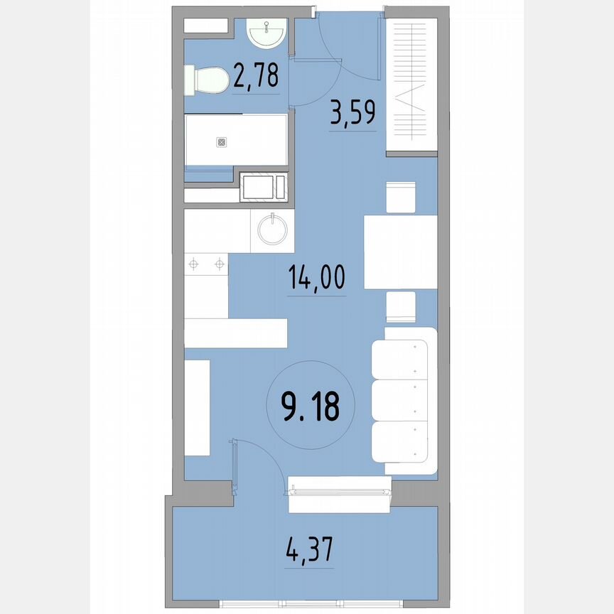 1-к. апартаменты, 24,9 м², 9/13 эт.