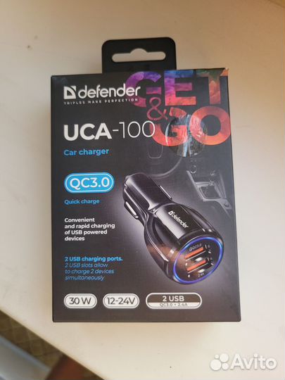 Автомобильное зу defender UCA-100, QC3.0+2.4A