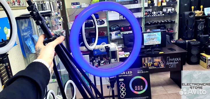 Кольцевая Лампа 56 см со Штативом Бежевая v.7