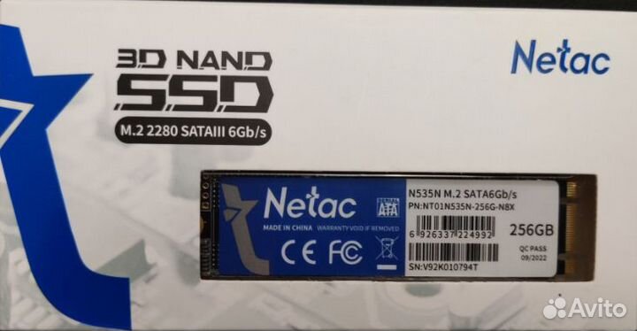 Новый SSD Netac N535N M.2 2280 256 гб