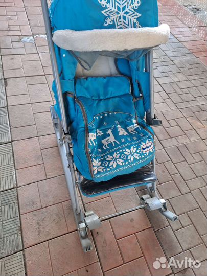 Прогулочная зимняя коляска санки