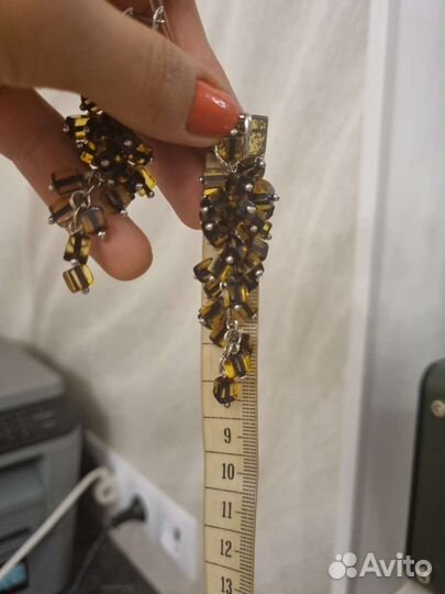 Серьги серебро янтарь новые