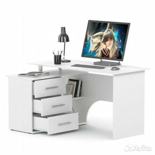 Стол компьютерный кст-09Л левый, цвет белый, шхгхв 135х90х74 см., тумба с ящиками слева