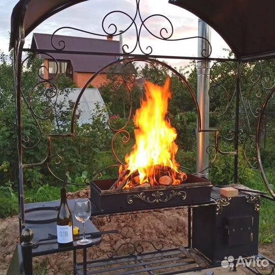 Кованый мангал с печкой и дымоходом