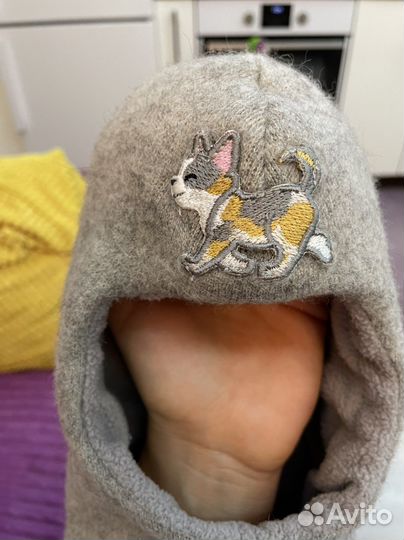 Шапка шлем шерстяная 48-50 лапси папси