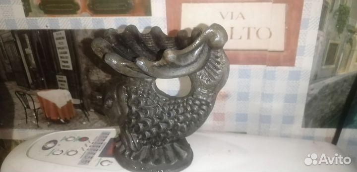 Пепельница СССР золотая рыбка с ракушкой тяжёлая