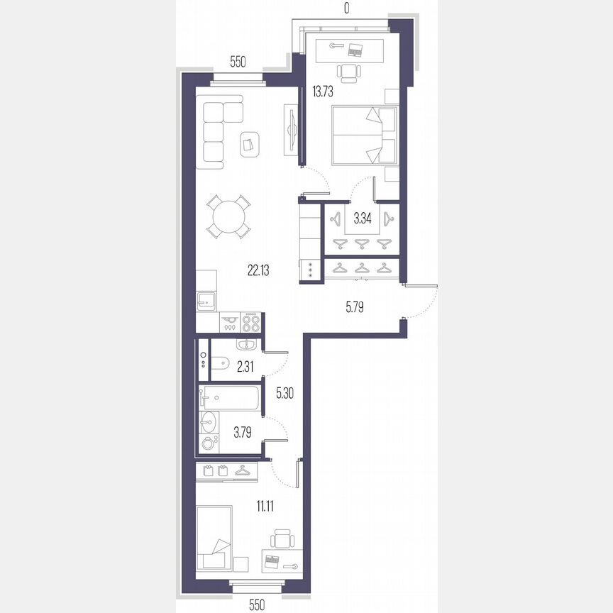 2-к. квартира, 67,5 м², 2/6 эт.