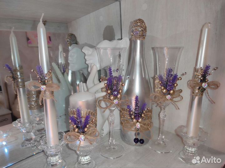 Свадебное шампанское, фужеры, свечи