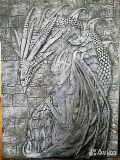 Барельеф Дракон и девушка