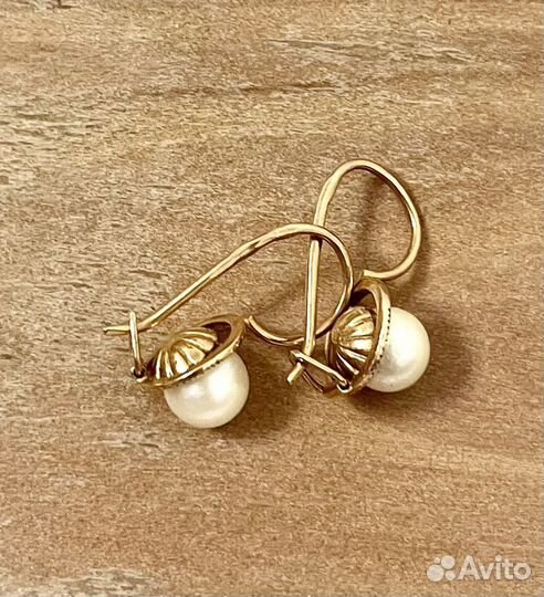 Серьги золотые с жемчугом СССР