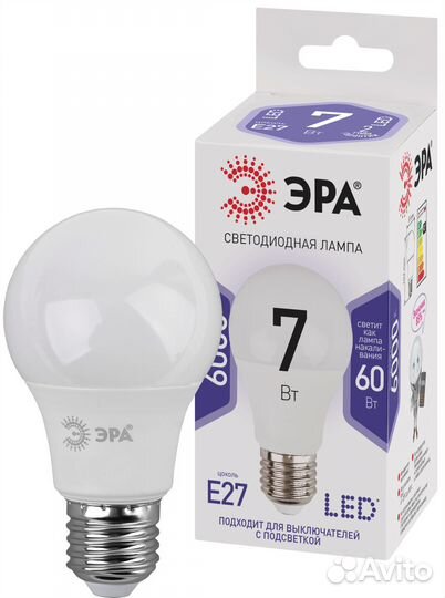 Лампочка светодиодная эра STD LED A60-7W-860-E27 E