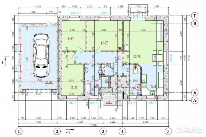 Проект дома с гаражом 126м2 газоблок