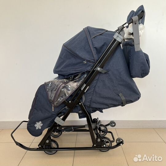 Коляска санки Кидс 3-3с синие