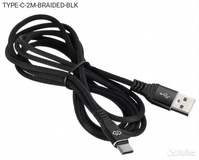 Type-C-2M-braided-BLK, USB кабель Digma USB Type A