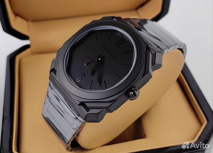 Мужские часы черные Bulgari octo булгари механичка