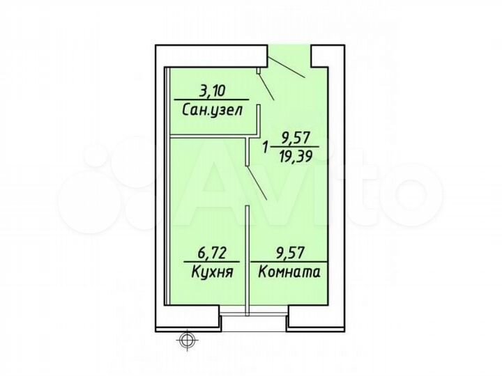 1-к. квартира, 19,4 м², 1/10 эт.