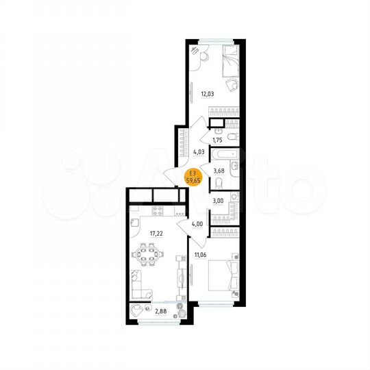 2-к. квартира, 59,7 м², 16/25 эт.
