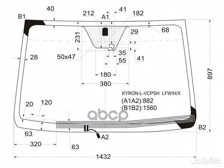Стекло лобовое с обогревом щеток + дд ssangyong